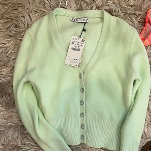 Zara mint green jewel button sweater